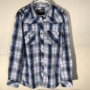 Machine Custom Co. Men's Sleeveless Button-Up Shirt Plaid, Size Xl Y2k Style